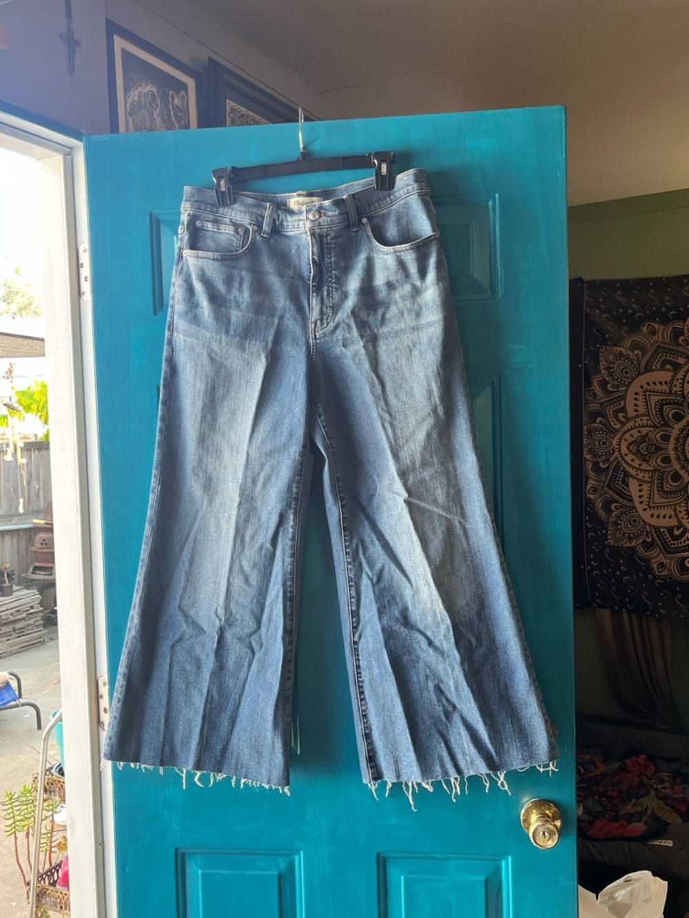 Madewell Light Blue Wide-Leg Raw Hem Jeans